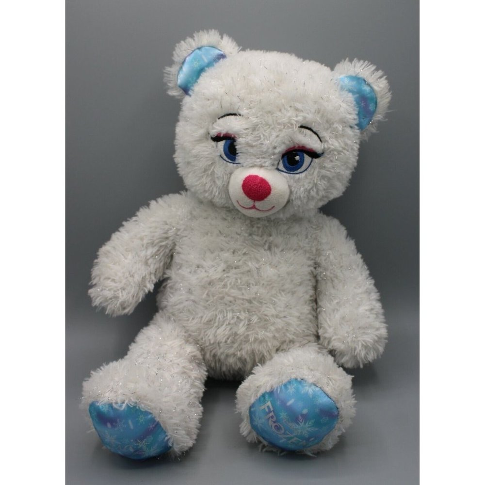 Build-A-Bear Frozen Elsa 16" White Teddy Bear Plush Silver Sparkle Stuffed
